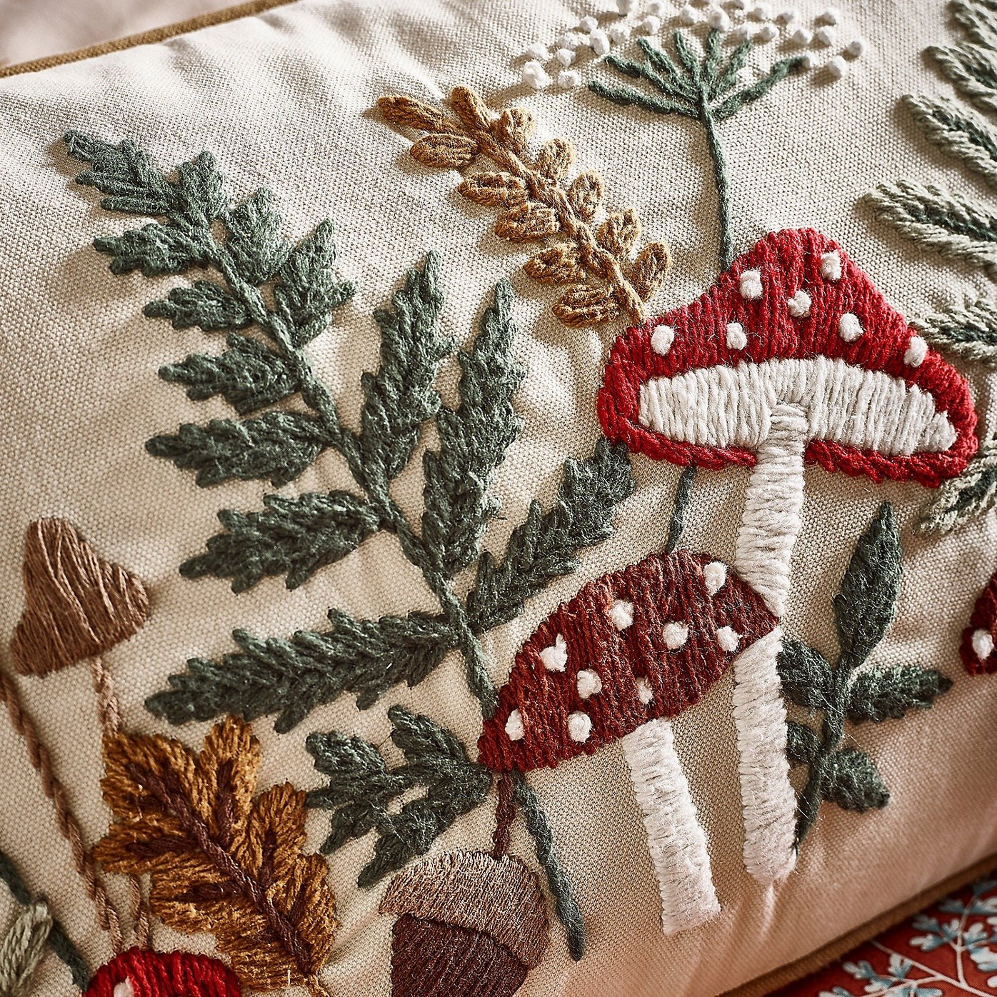 Catherine Lansfield Embroidery Woodland Cushion – Natural (30x50cm) - Image 2
