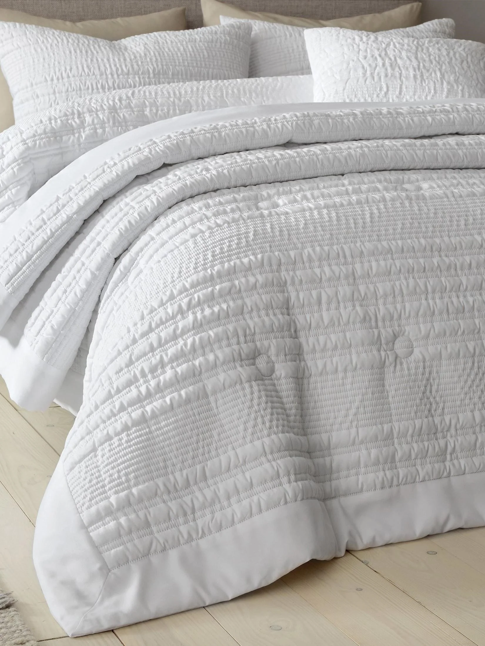 Catherine Lansfield Lennon Stripe White Bedspread 220 x 220cm - Image 2