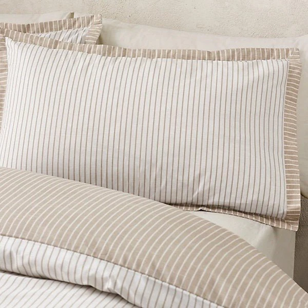 Catherine Lansfield Oxford Pinstripe Reversible Duvet Cover Set – Natural (Double) - Image 3