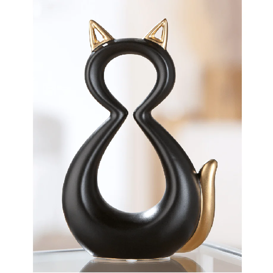 Ceramic Black Golden Cat 22cm - Image 2