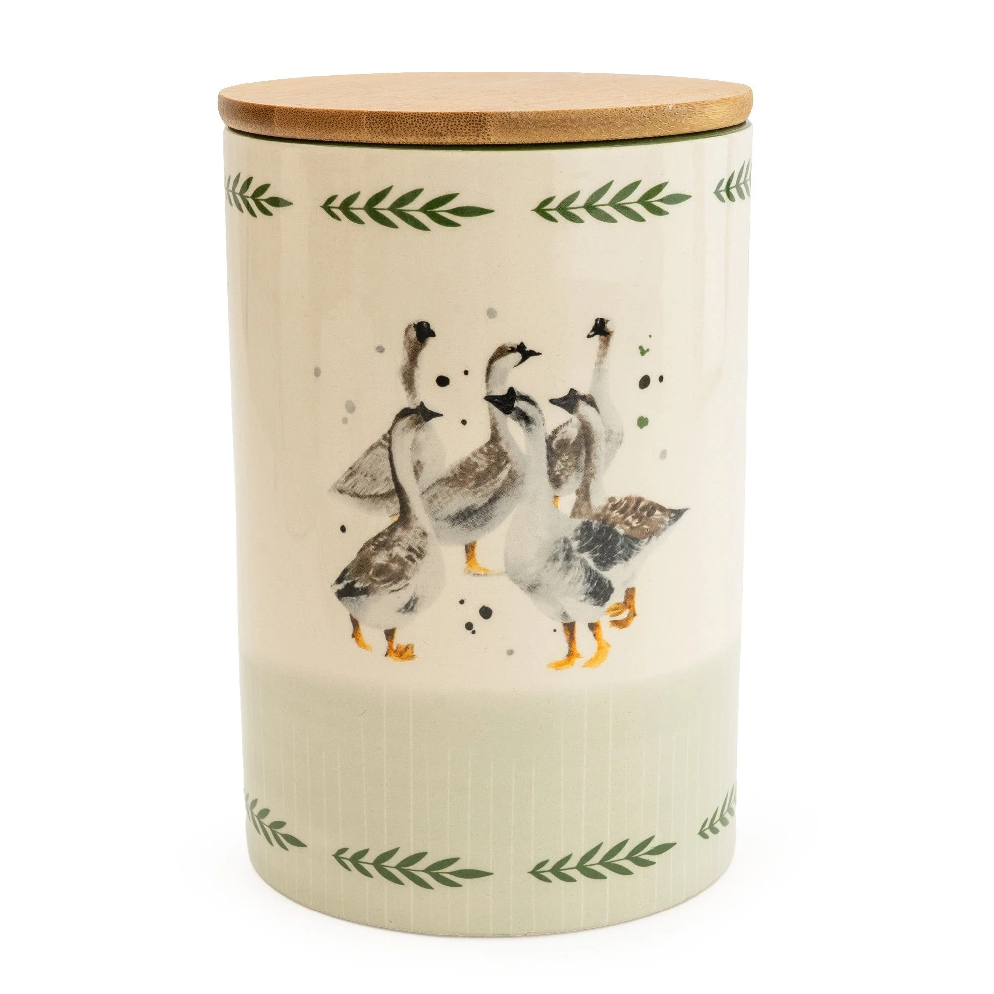 Ceramic Storage Jar With Wooden Lid Geese 17cm