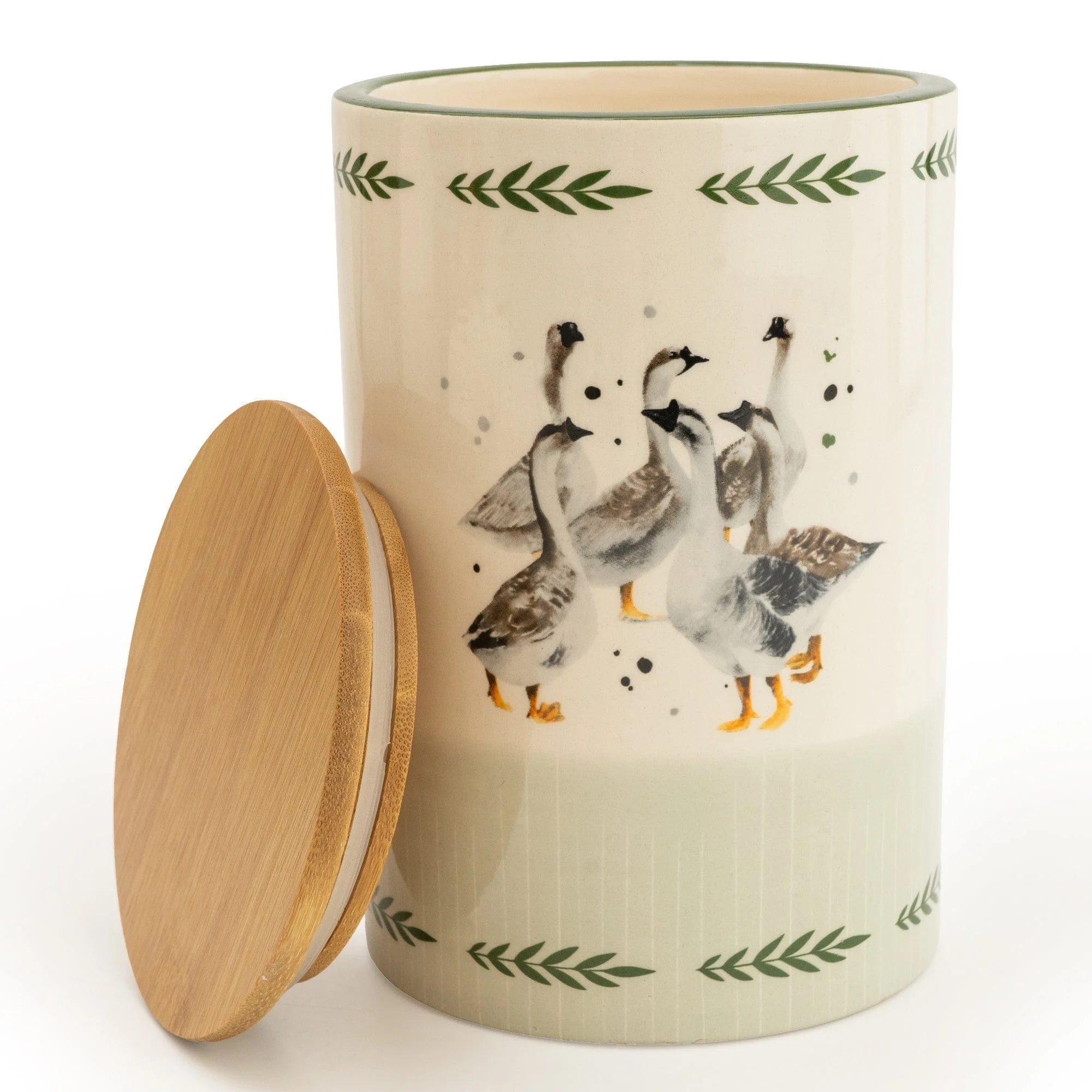 Ceramic Storage Jar With Wooden Lid Geese 17cm - Image 2