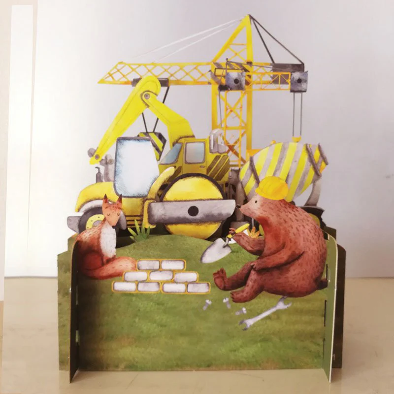 Children's Animals Building 3D Pop Up Birthday Greeting Card KID008