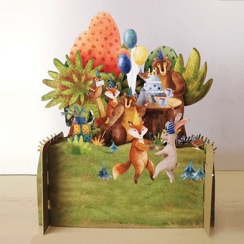 Children's Animals Tea Party 3D Pop Up Birthday Greeting Card KID002