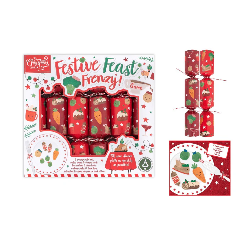 Christmas 6 Festive Feast Frenzy Game 9" Crackers