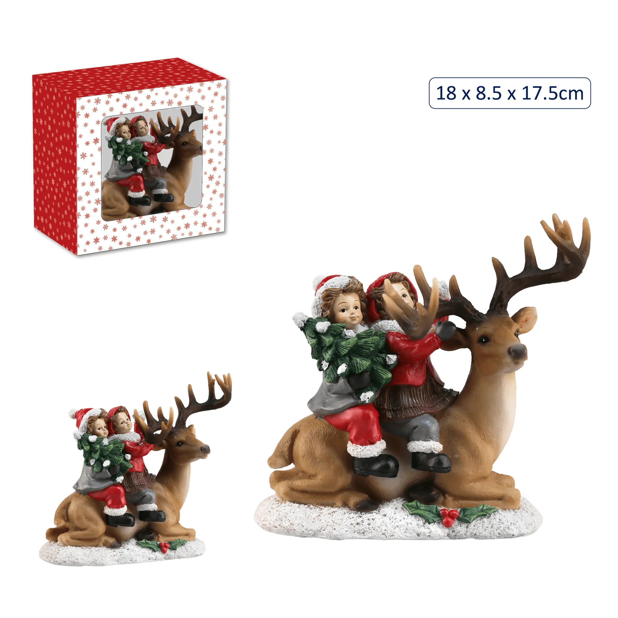 Christmas Decor – Reindeer Figurine with Children (18cm)