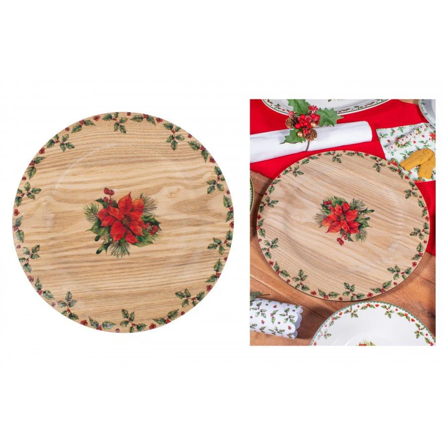 Christmas Holly Charger Plate Plastic
