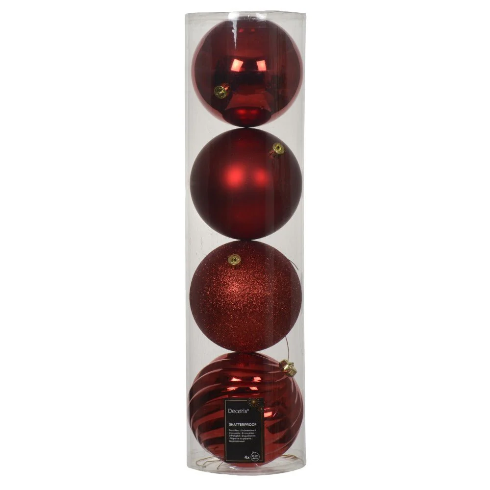 Christmas Red Shatterproof Baubles | Pack Of 4