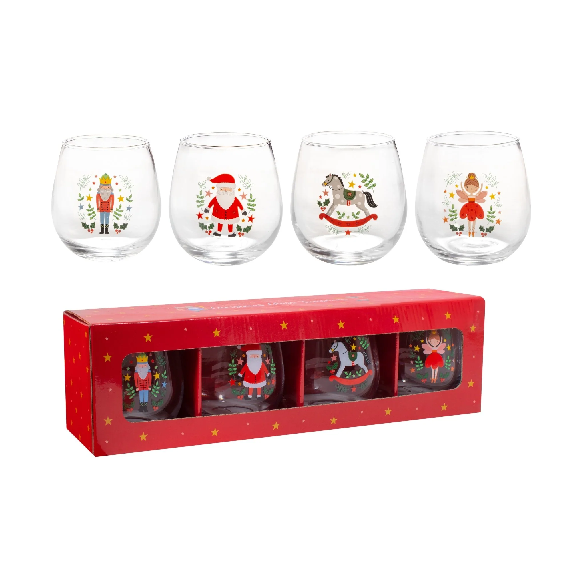 Christmas Santa & The Nutcracker Drinking Glasses 4 Pack