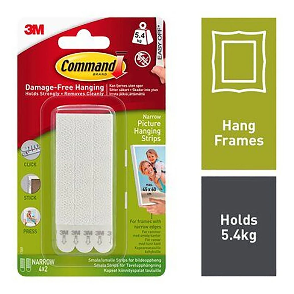 Command Narrow Picture Hanging Strips Wht 3M17207