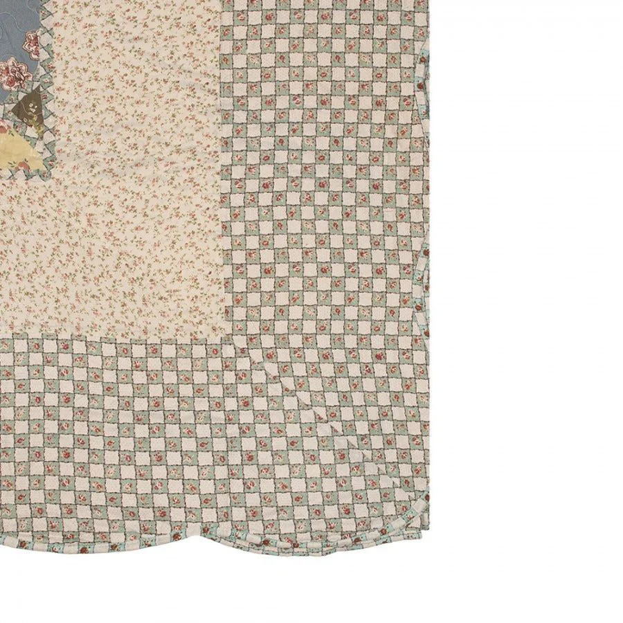 Country Cottage Patchwork Bedspread & 2 Pillowcases Set Blue Beige - Image 7