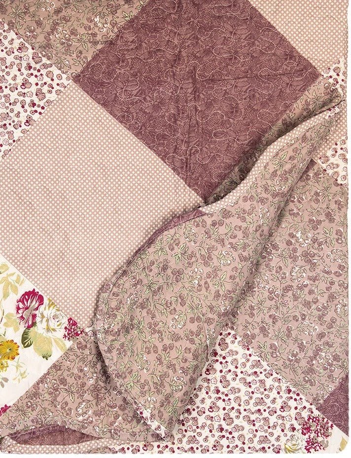 Country Cottage Patchwork Bedspread & 2 Pillowcases Set Purple - Image 2