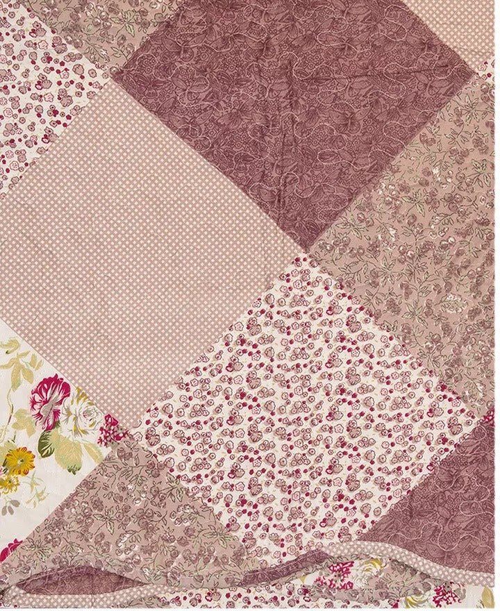 Country Cottage Patchwork Bedspread & 2 Pillowcases Set Purple - Image 5