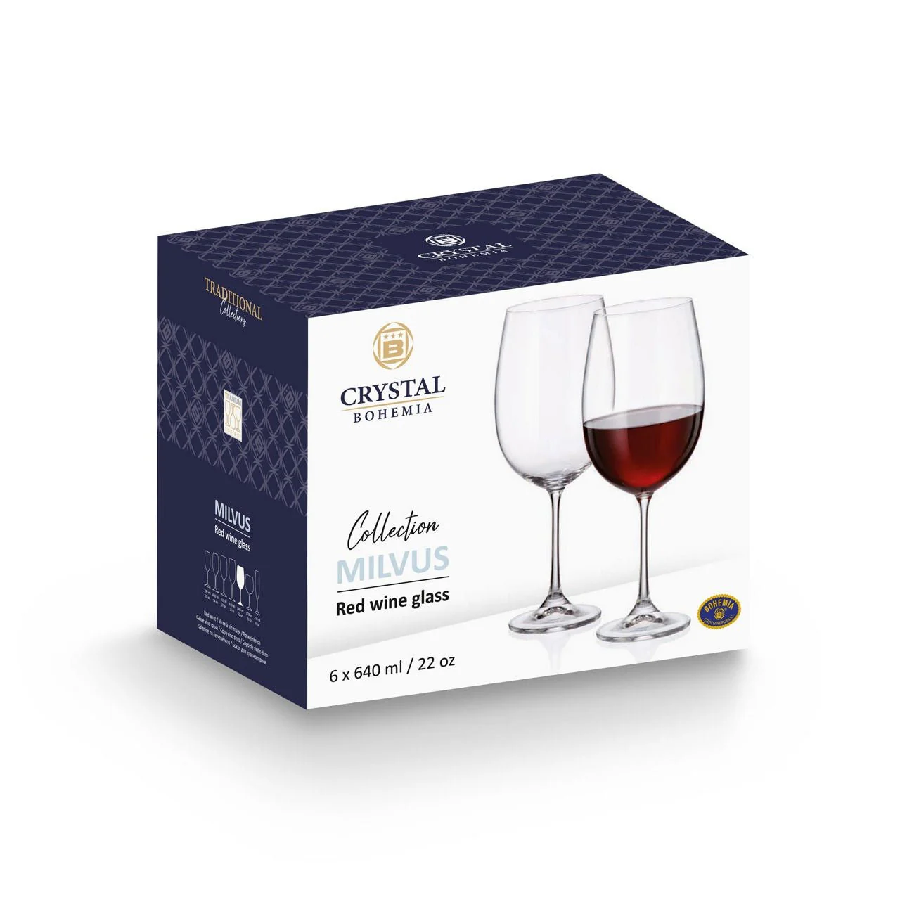Crystal Bohemia Milvus Red Wine Glasses – 640ml, Set of 6