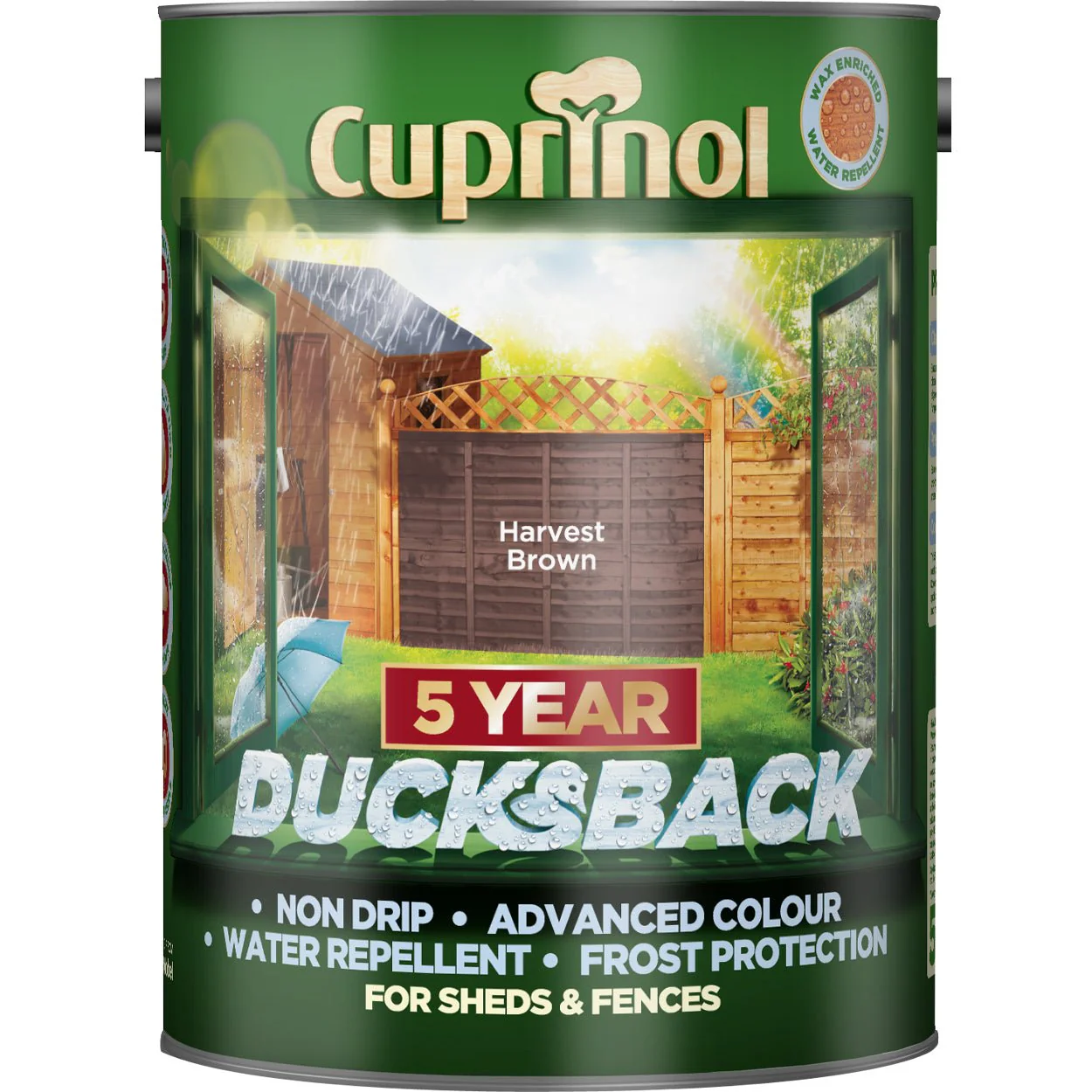 Cuprinol 5 Year Ducksback Wood Stain - 5 Litre Harvest Brown