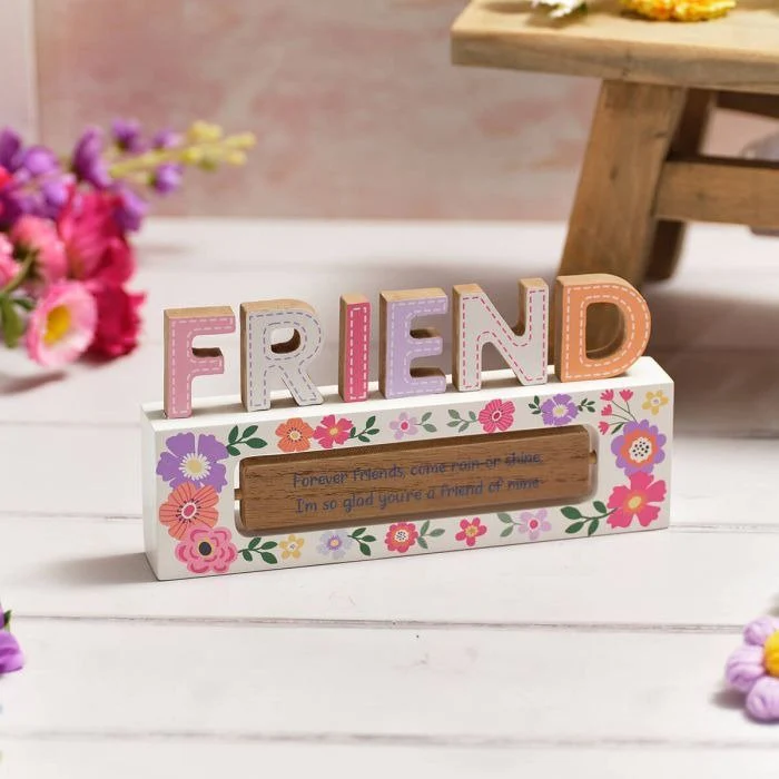 Cut Out Friend Wood Block with Spinning Block Two Sayings