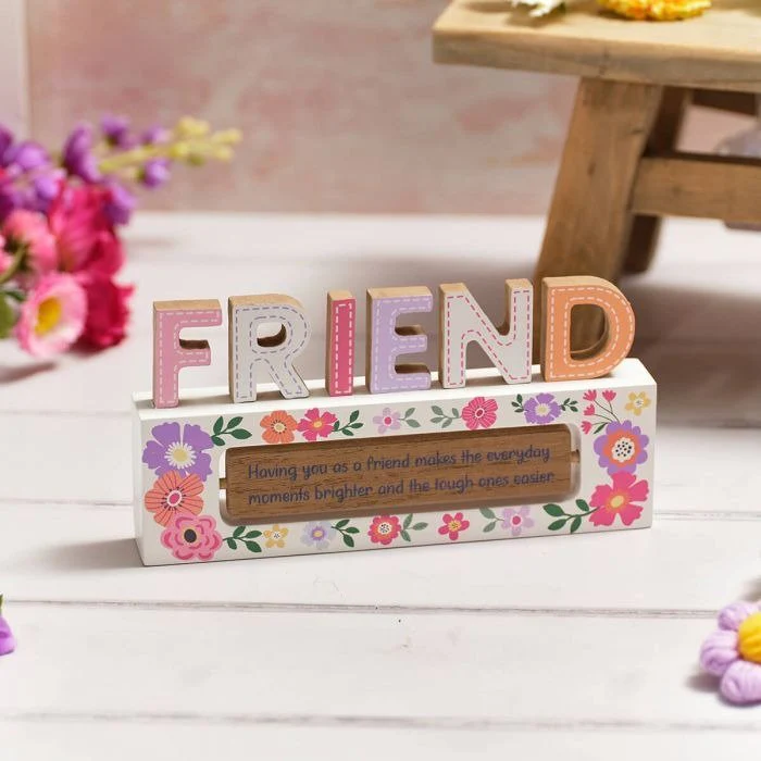 Cut Out Friend Wood Block with Spinning Block Two Sayings - Image 2