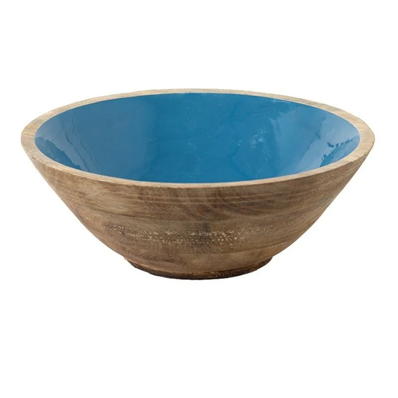 Decorative Bowl 25 x 10cm Blue Brown Wood Round