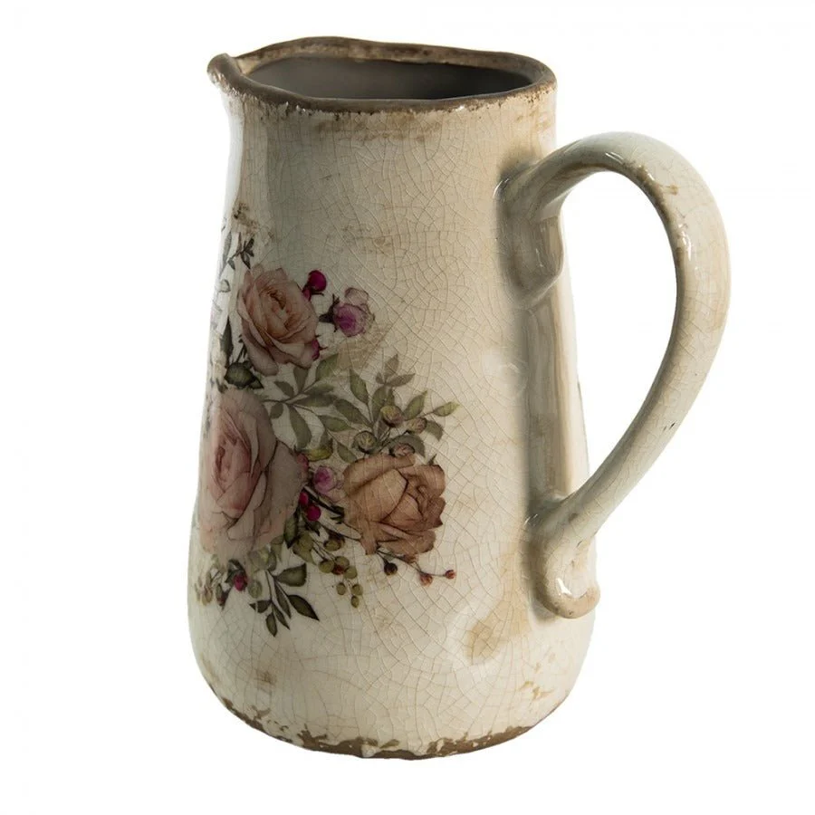 Decorative Jug 1500ml Pink Beige Ceramic Flowers - Image 2