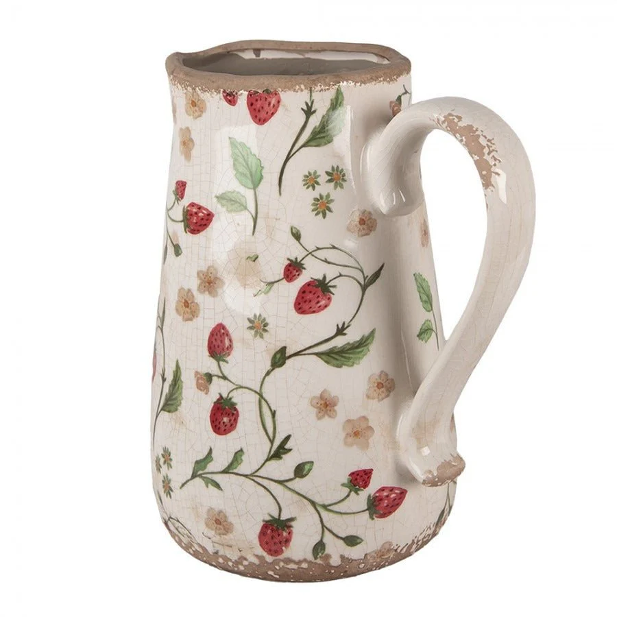 Decorative Jug 21 x 15 x 23cm Beige Red Ceramic Strawberries - Image 2