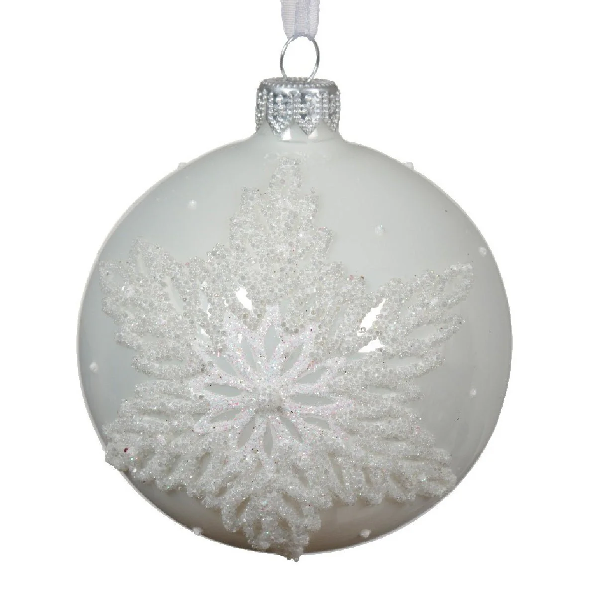Decoris 8cm Glass Enamel Lux Toned Winter White Star Bauble