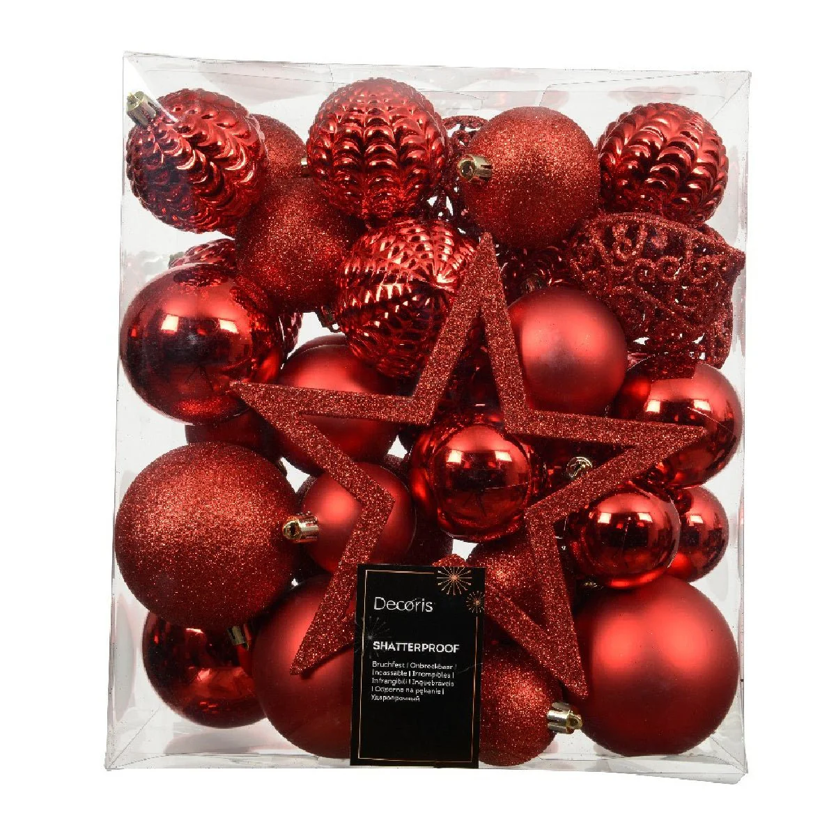 Decoris Assorted Sizes Christmas Red Baubles 33 Pack