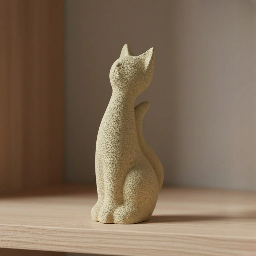 Decoris Beige Porcelain Cat Figurine, 16cm - Image 2