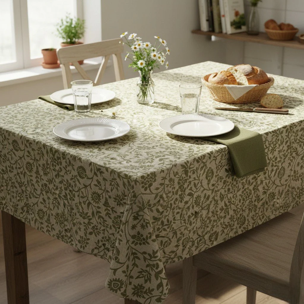 Decoris Rectangular Tablecloth 140x180 cm Green With Floral Print - Image 2