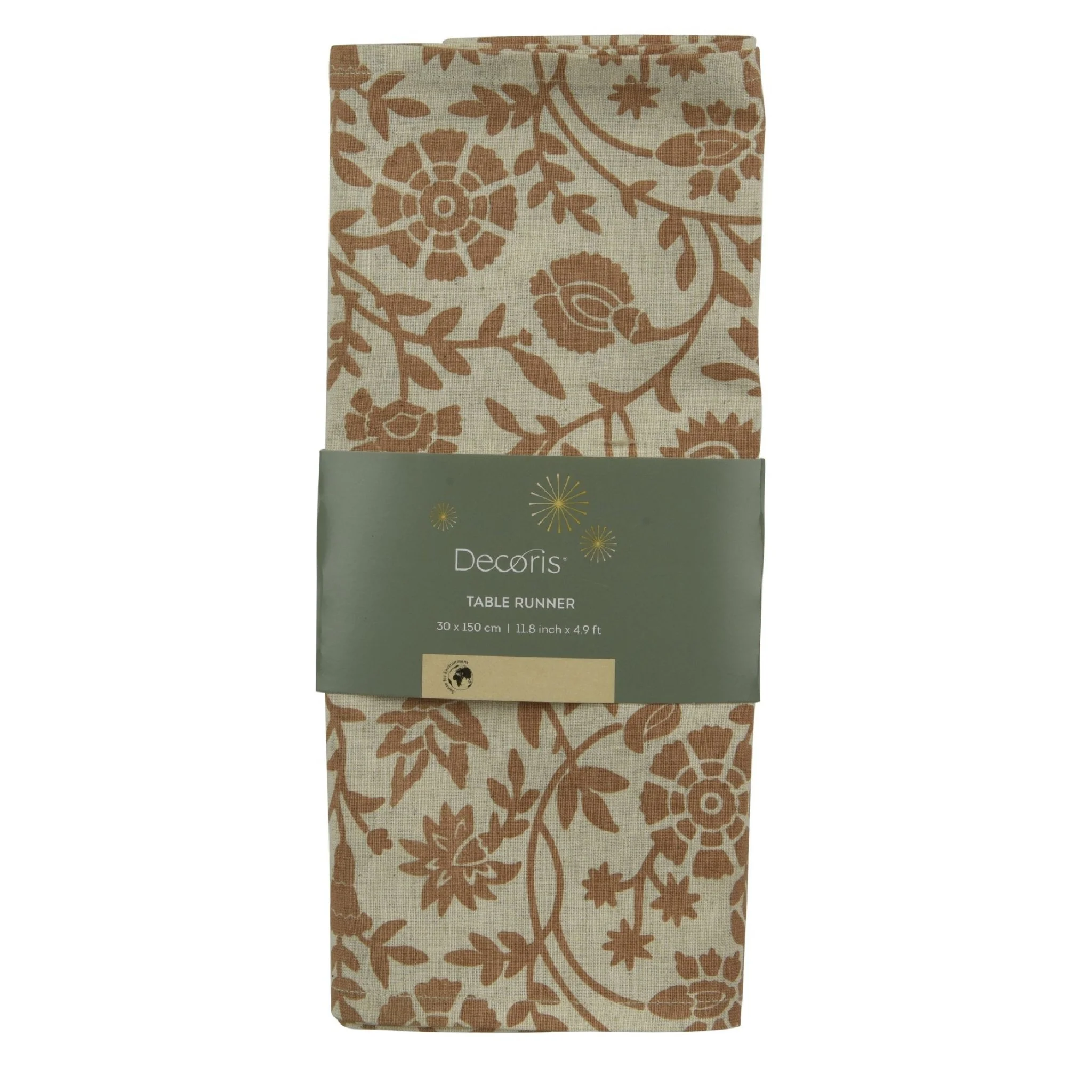 Decoris Table Runner 150x30 cm Brown With Floral Print
