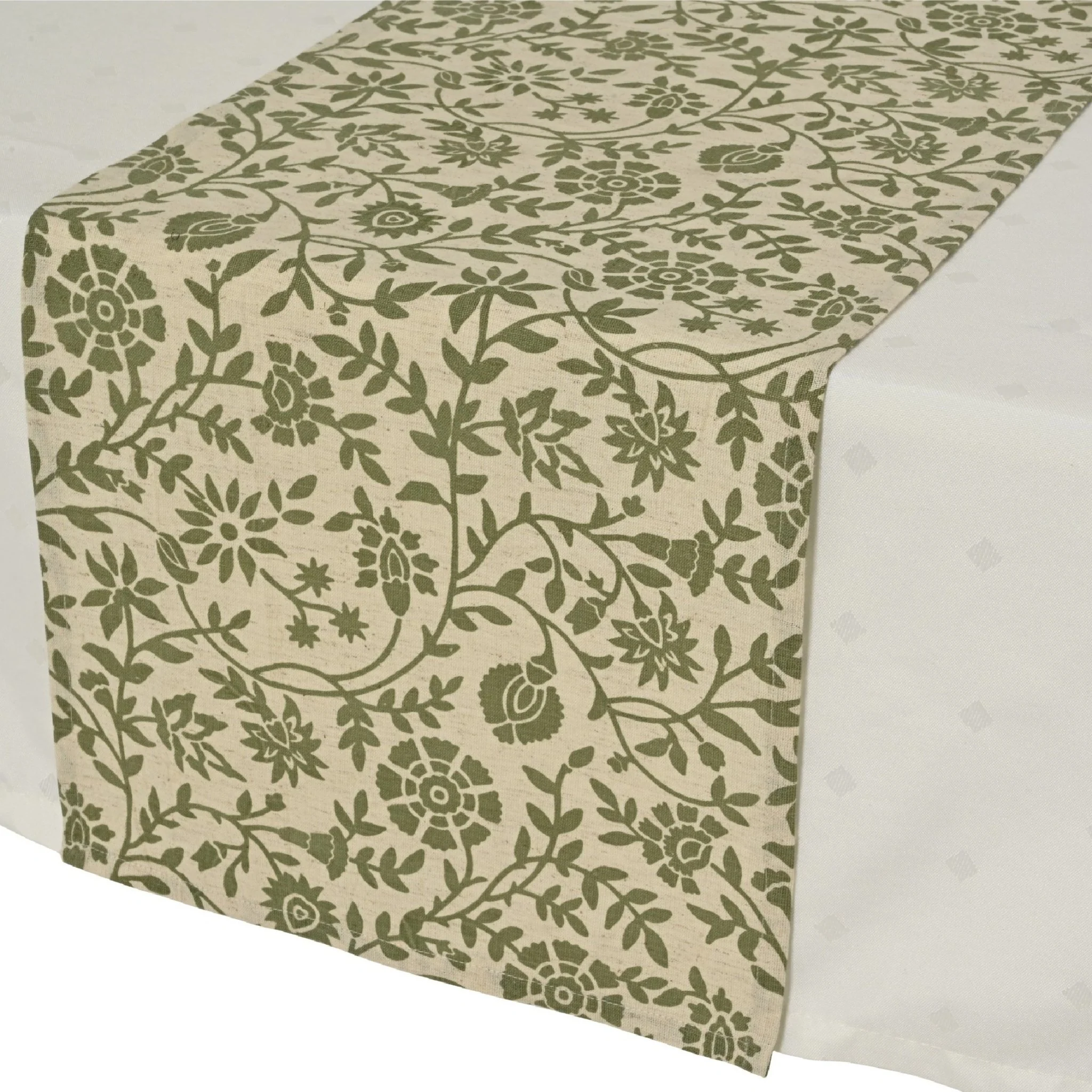 Decoris Table Runner 30x150 cm Green With Floral Print - Image 2