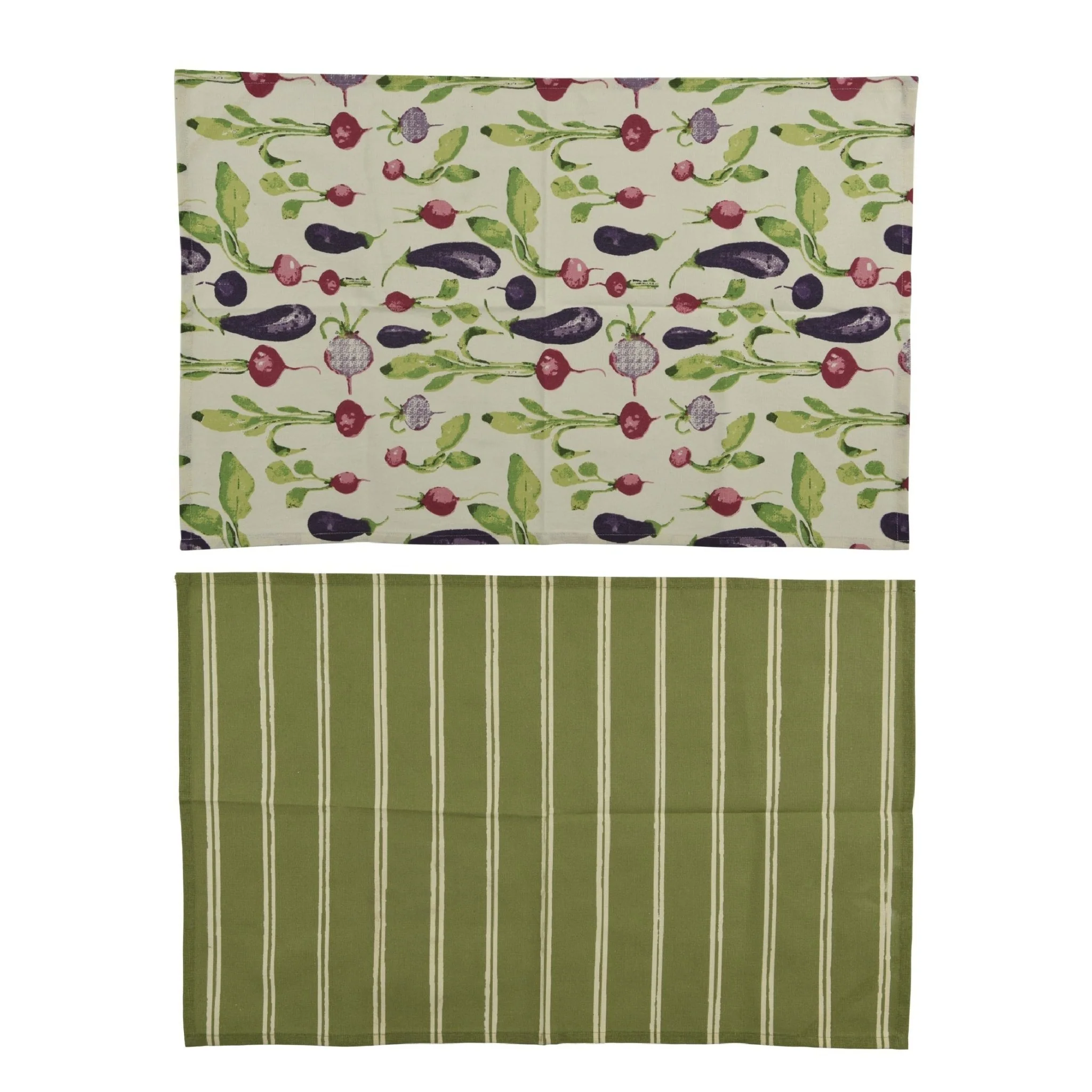 Decoris Tea Towel Set 2‑Piece Green With Stripe And Vegetable Print