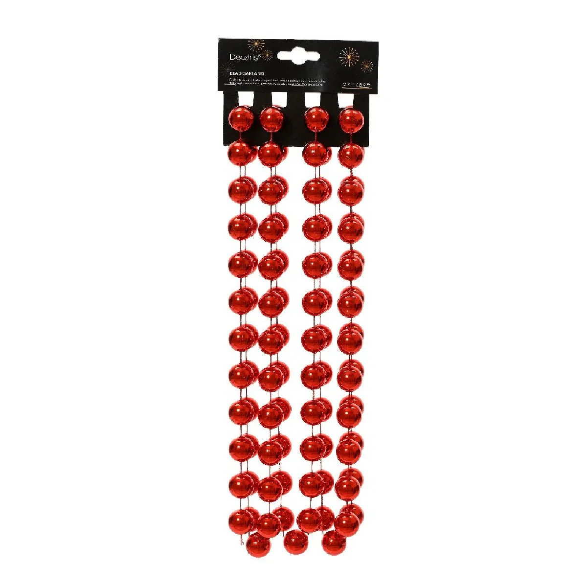 Decoris XXL Bead Garland 2.7m Shiny Christmas Red