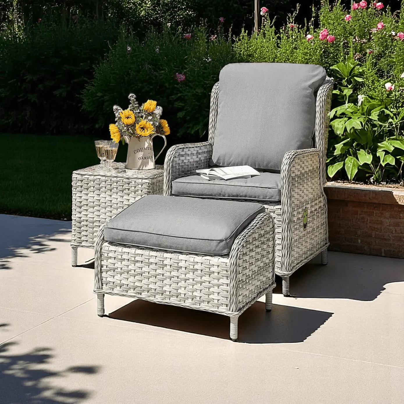 Deluxe Rattan Reclining Armchair Comfort Trio Set