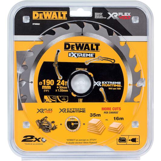 DEWALT XR FLEXVOLT CIRCULAR SAW BLADE 190 X 30MM X 24T DEWDT99562QZ