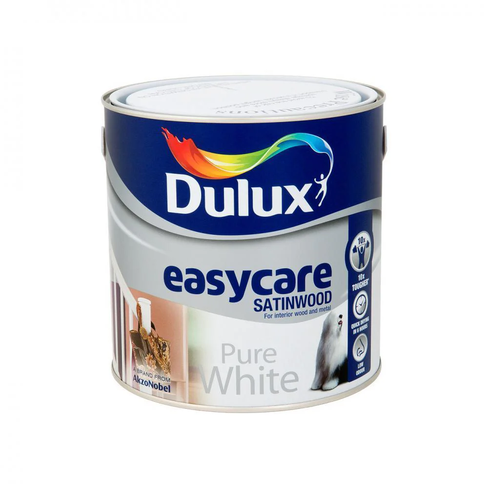 Dulux Easycare Satinwood Pure White Paint - 2.5 Litre - Image 2