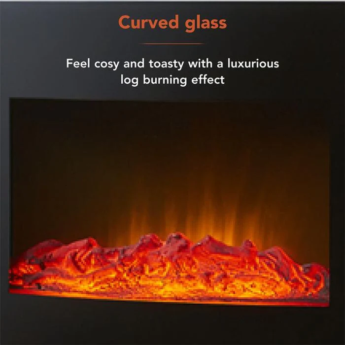 Dundee 22 Inch Curved Glass Wall Mounted Fireplace - 2Kw - Image 4