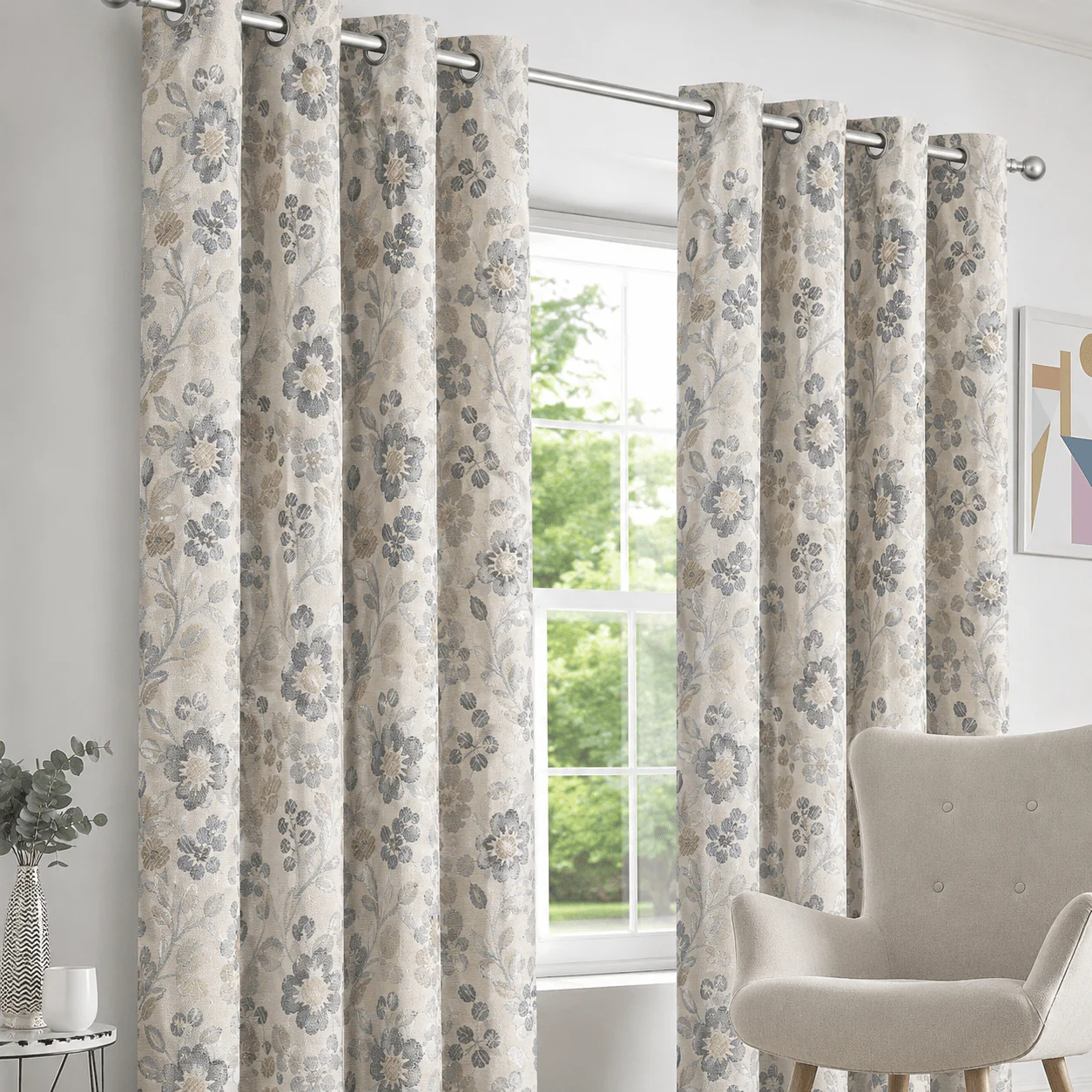 EA Design Valencia Interlined Eyelet Curtains – Natural (90" x 90") - Image 2