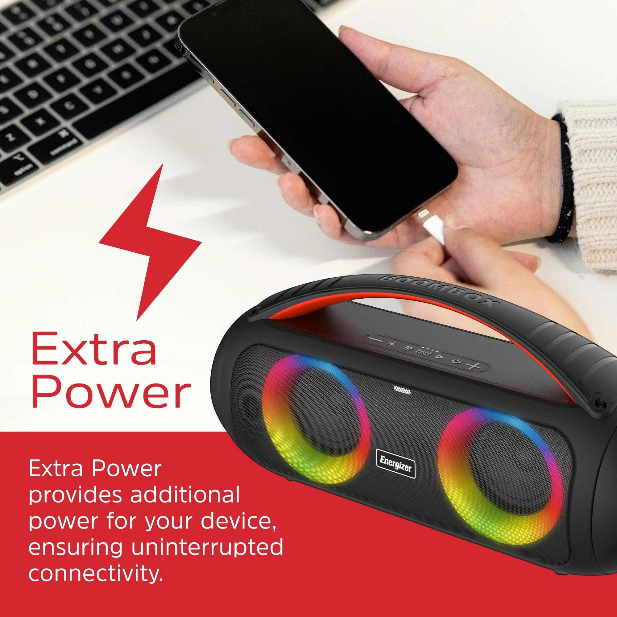 Energizer Portable Bluetooth Party Speaker with RGB lighting with mic | BTS258 - Image 5