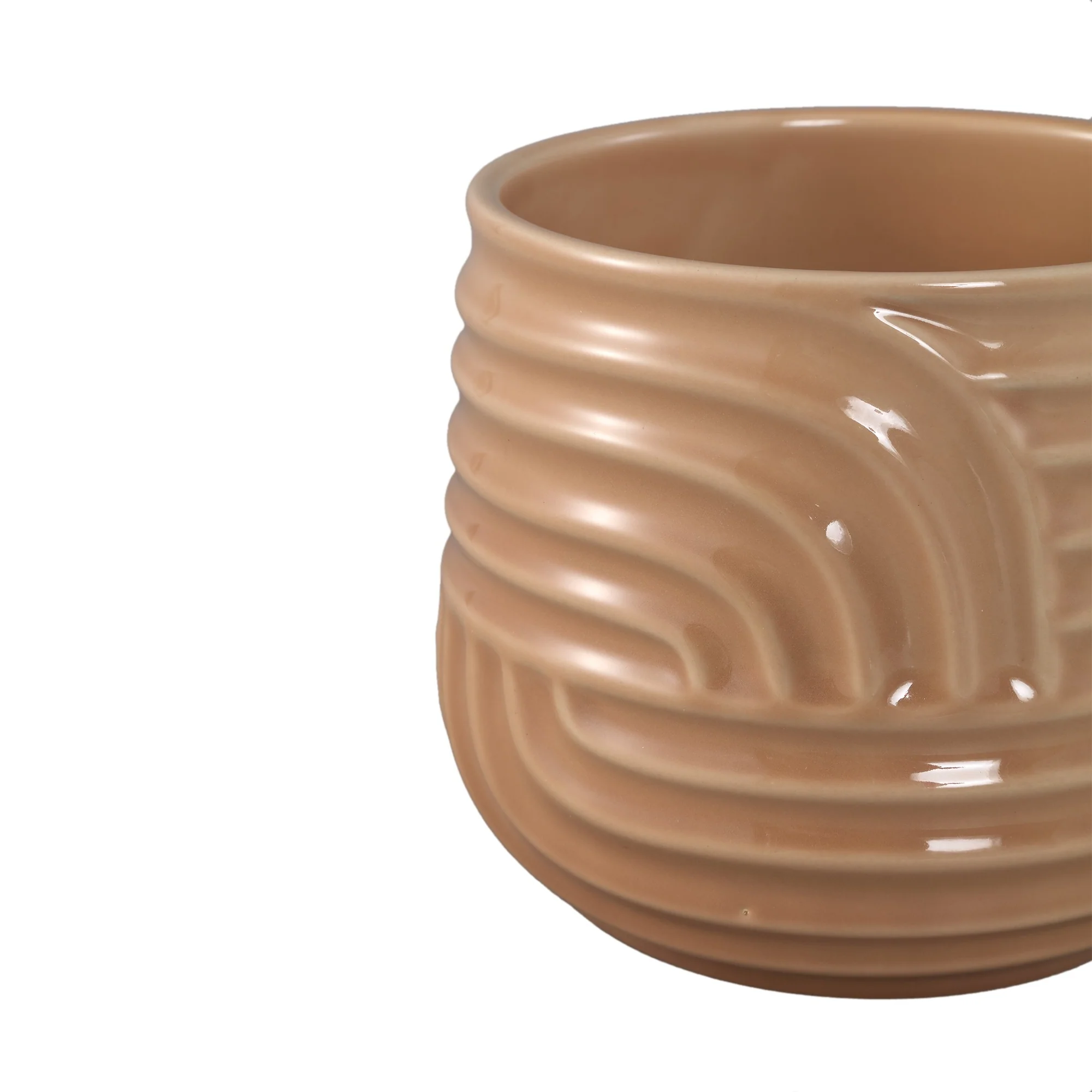Ensar Cream Ceramic Pot Art Wave Pattern Round 12 x 12 x 9cm - Image 3