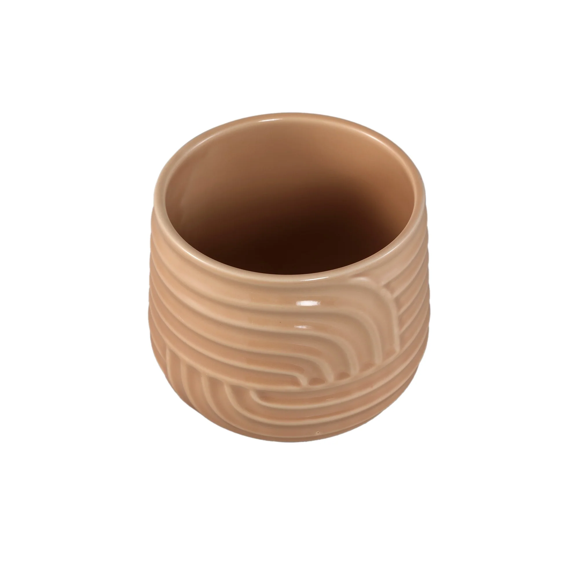 Ensar Cream Ceramic Pot Art Wave Pattern Round 14 x 14 x 11cm - Image 2