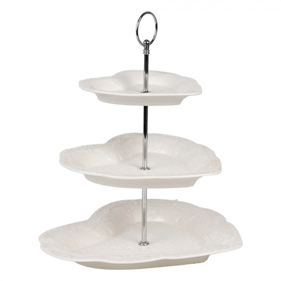 Etagere 3 Tier White Ceramic Heart-Shaped Cake Stand 26 x 31cm - Image 3