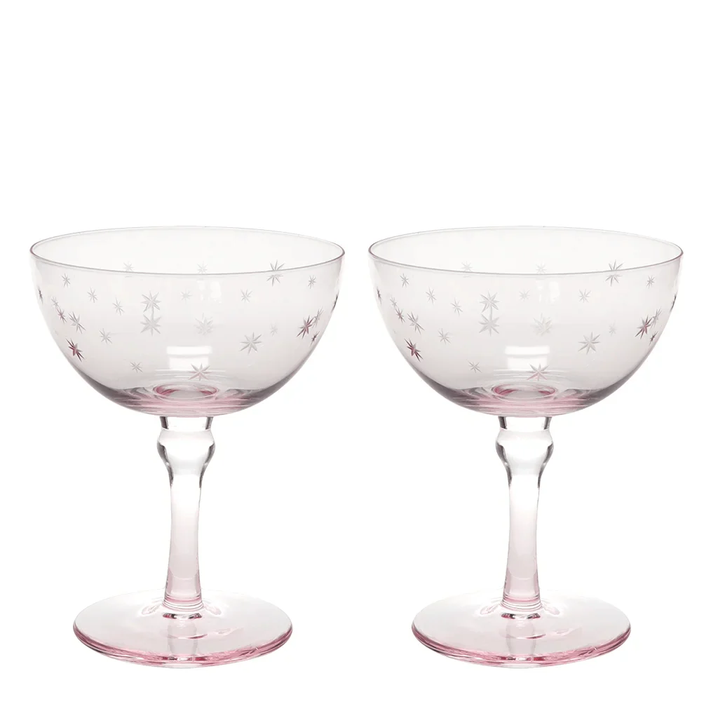 Etched Star Coupe Cocktail Glasses 200ml (Set of 2) – Pink Tint - Image 4