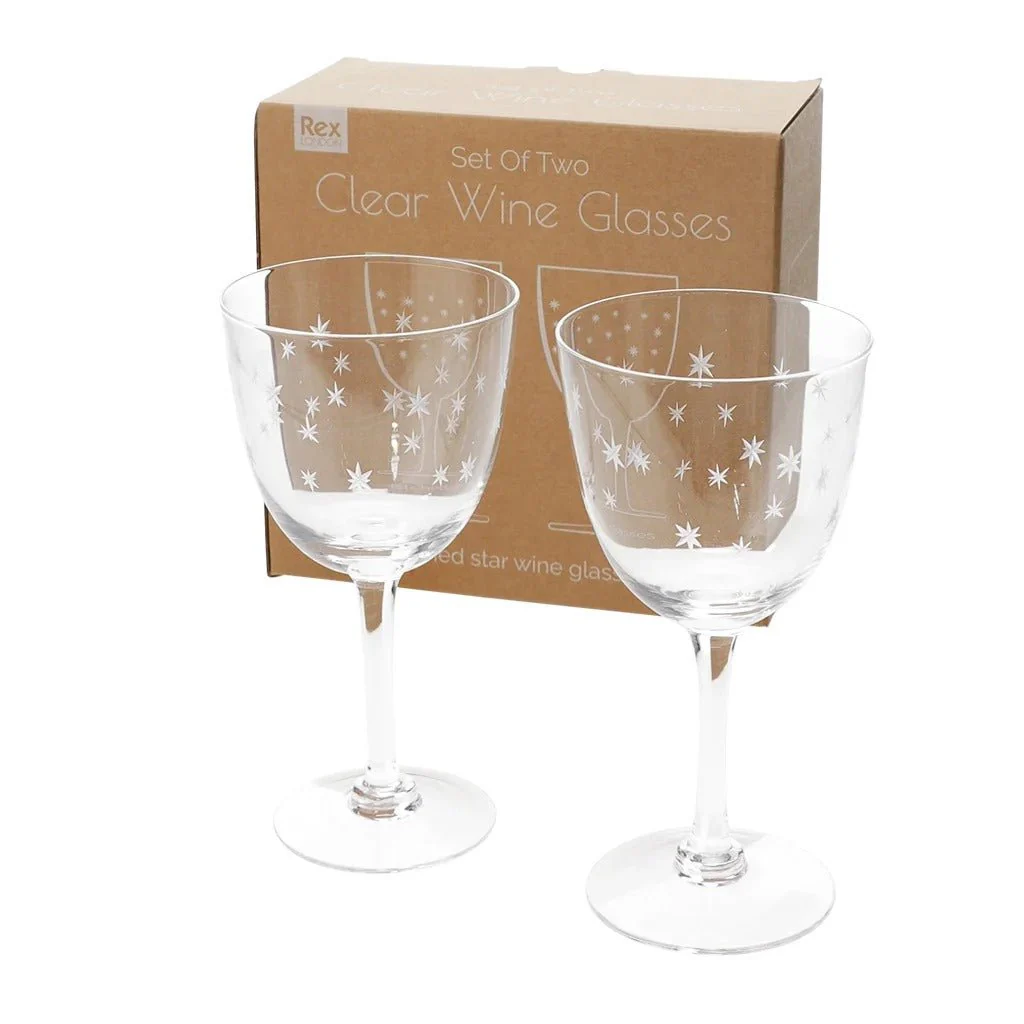 Etched Star Wine Glasses 250ml (Set of 2) – Clear