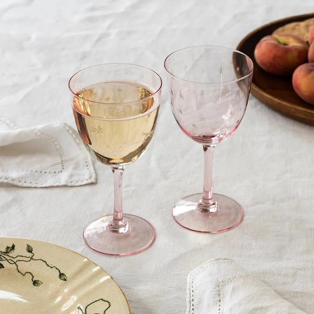 Etched Star Wine Glasses 250ml (Set of 2) – Pink Tint - Image 2