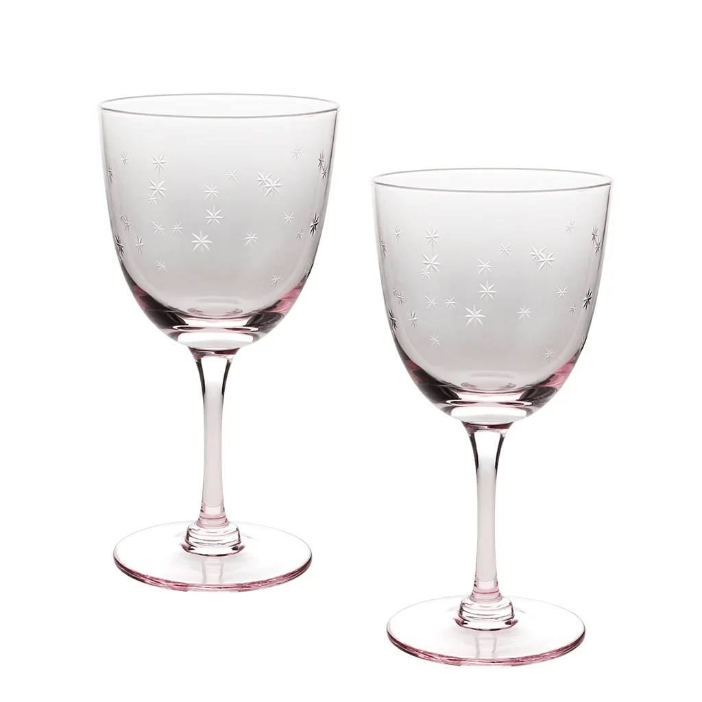 Etched Star Wine Glasses 250ml (Set of 2) – Pink Tint - Image 4