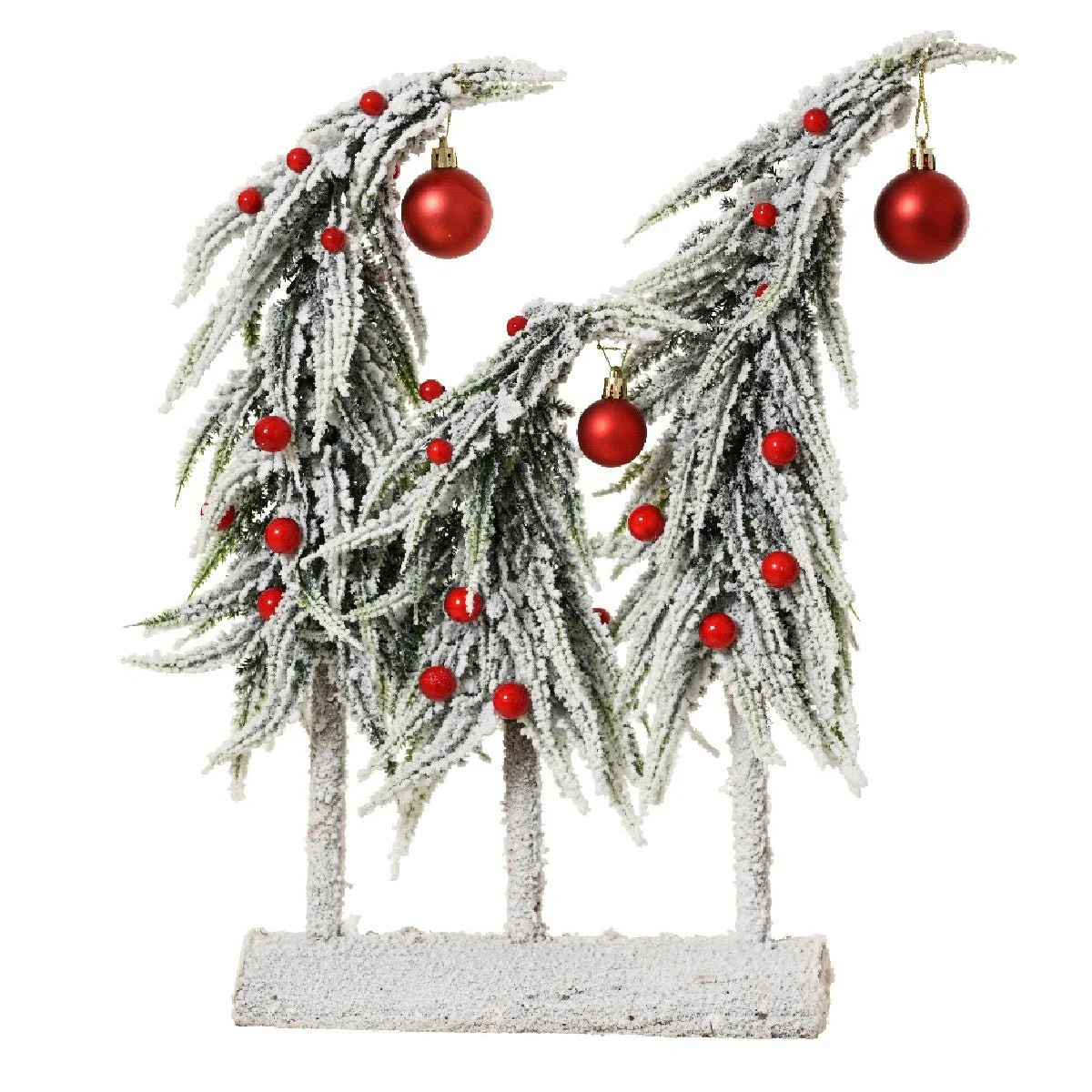 Everlands Mini Snowy Trees Centrepiece with Red Baubles Indoor 40cm