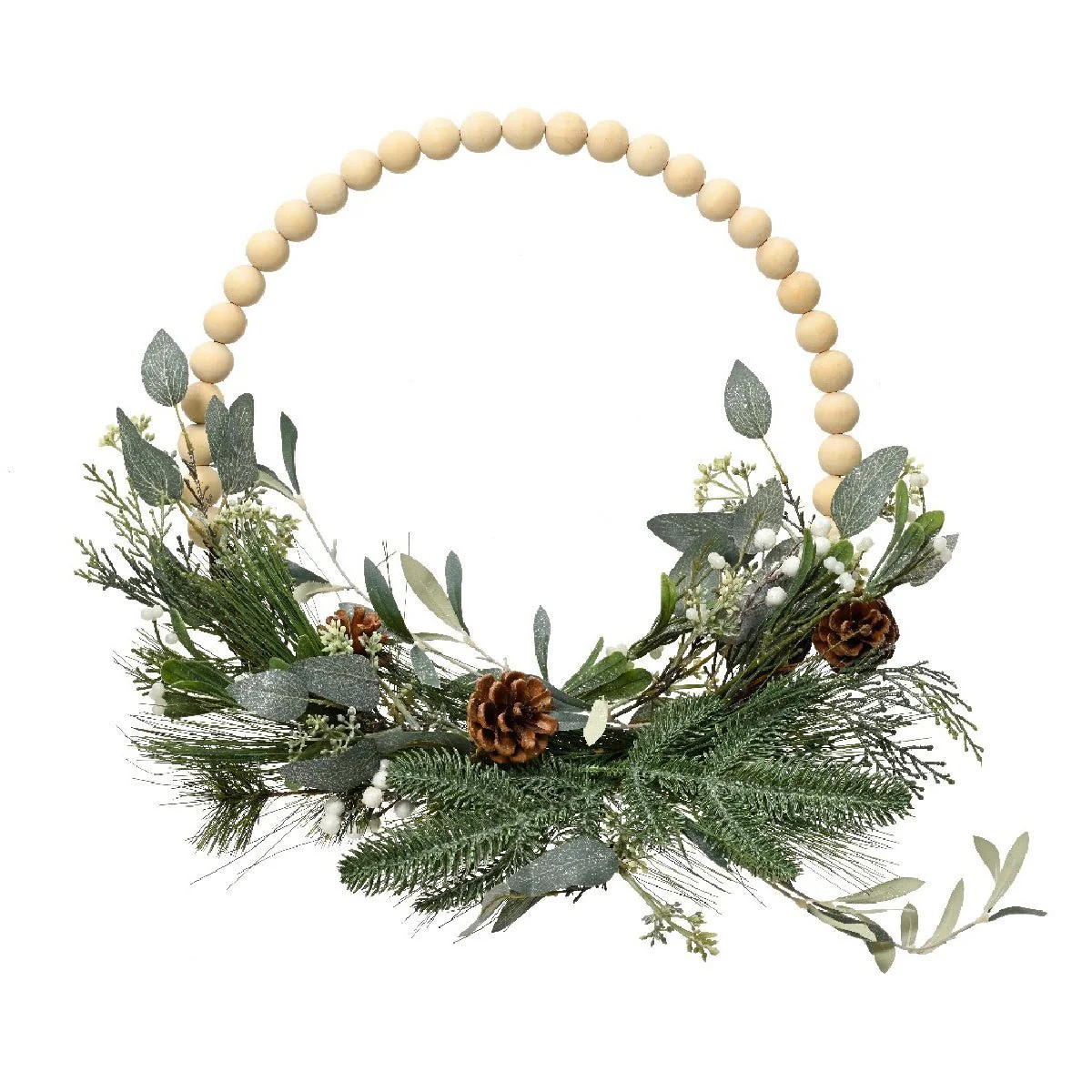 Everlands Modern Wreath Glitter Wooden Balls, Pinecones and Eucalyptus Indoor 40cm