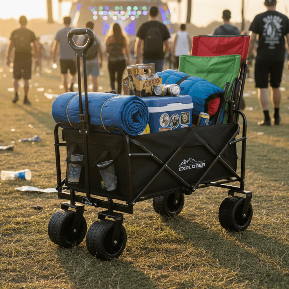 Explorer Foldable Handy Cart – Black – Extra Wide Wheels – 100KG Load - Image 2
