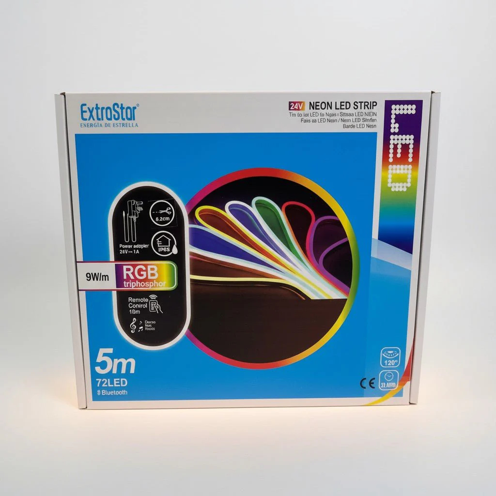 ExtraStar RGB Triphosphor Light Neon LED Strip 5m Cable with Power Adapter and Remote Control