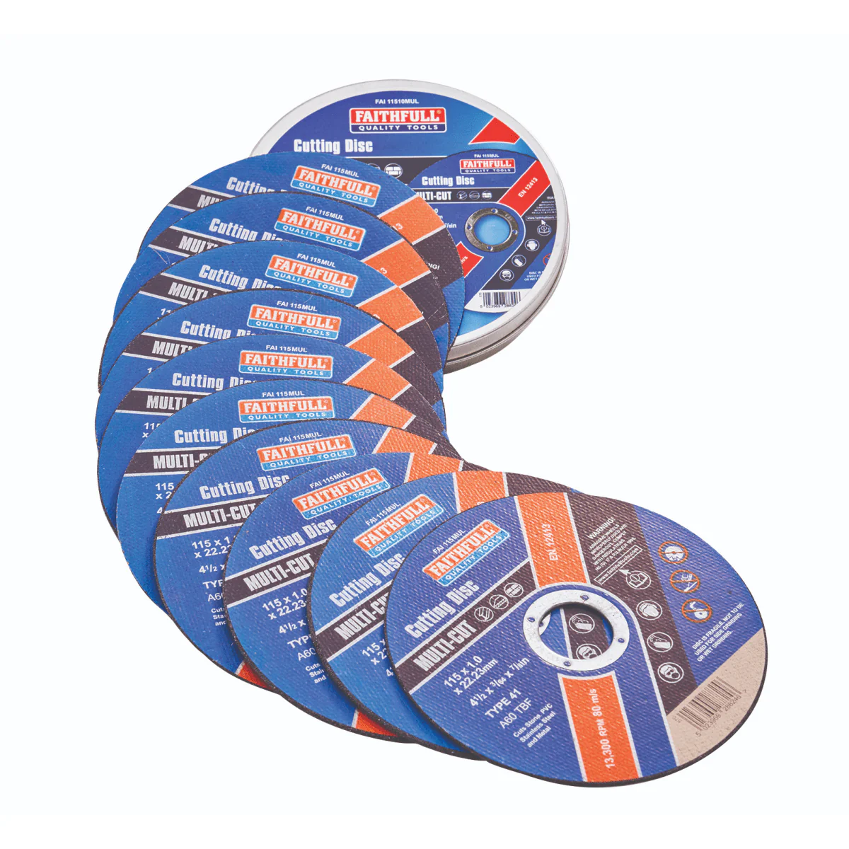 Faithfull 115mm (4.5in) Multi-Cut Discs (Tin of 10)